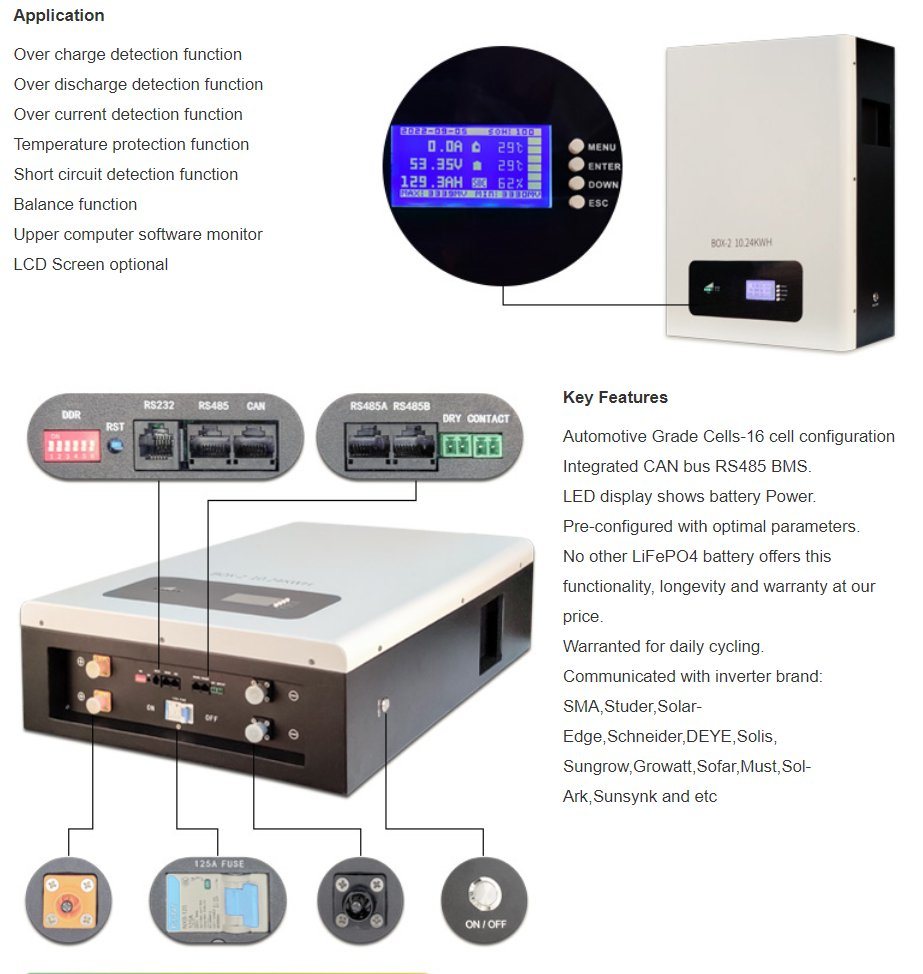 Wall Mount 48V200ah LiFePO4 Battery 51.2V 5kw 10kw Lithium Batteries 48V 200ah Lithium Iron Phosphate Battery for Solar Energy