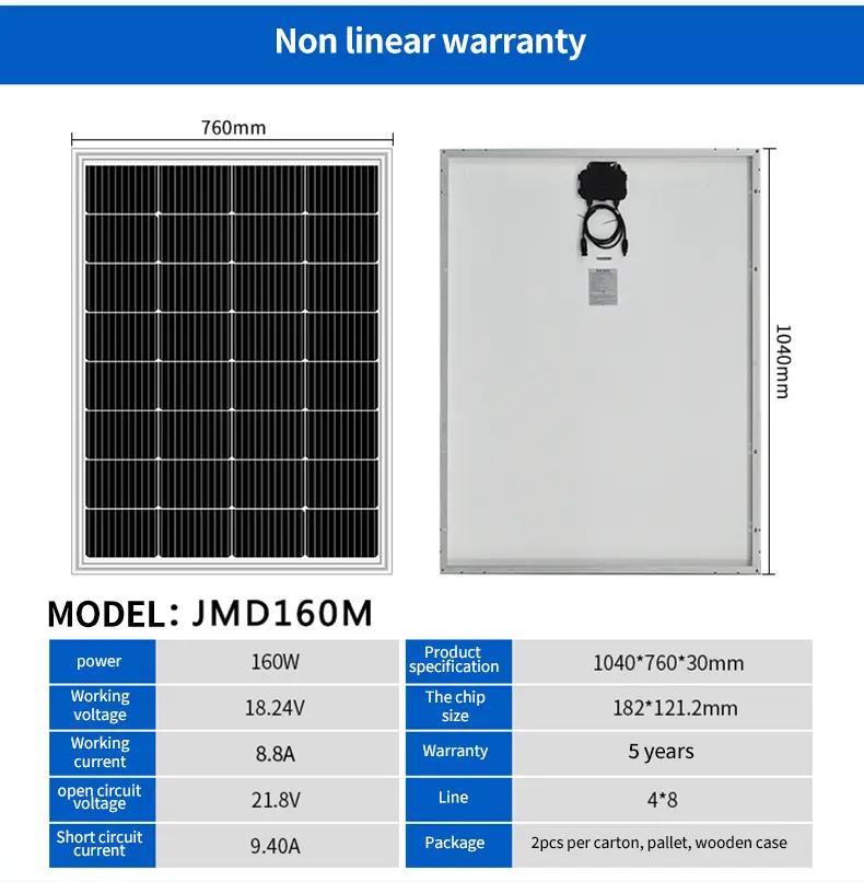 160W Mono Monocrystalline Black Photovoltaic Solares Paneles for Home Roof Mounting PV Solar Power Energy Module Panel System