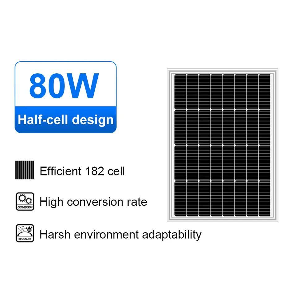 80W Monocrystalline Silicon Charging Panel Photovoltaic Module Solar Panel