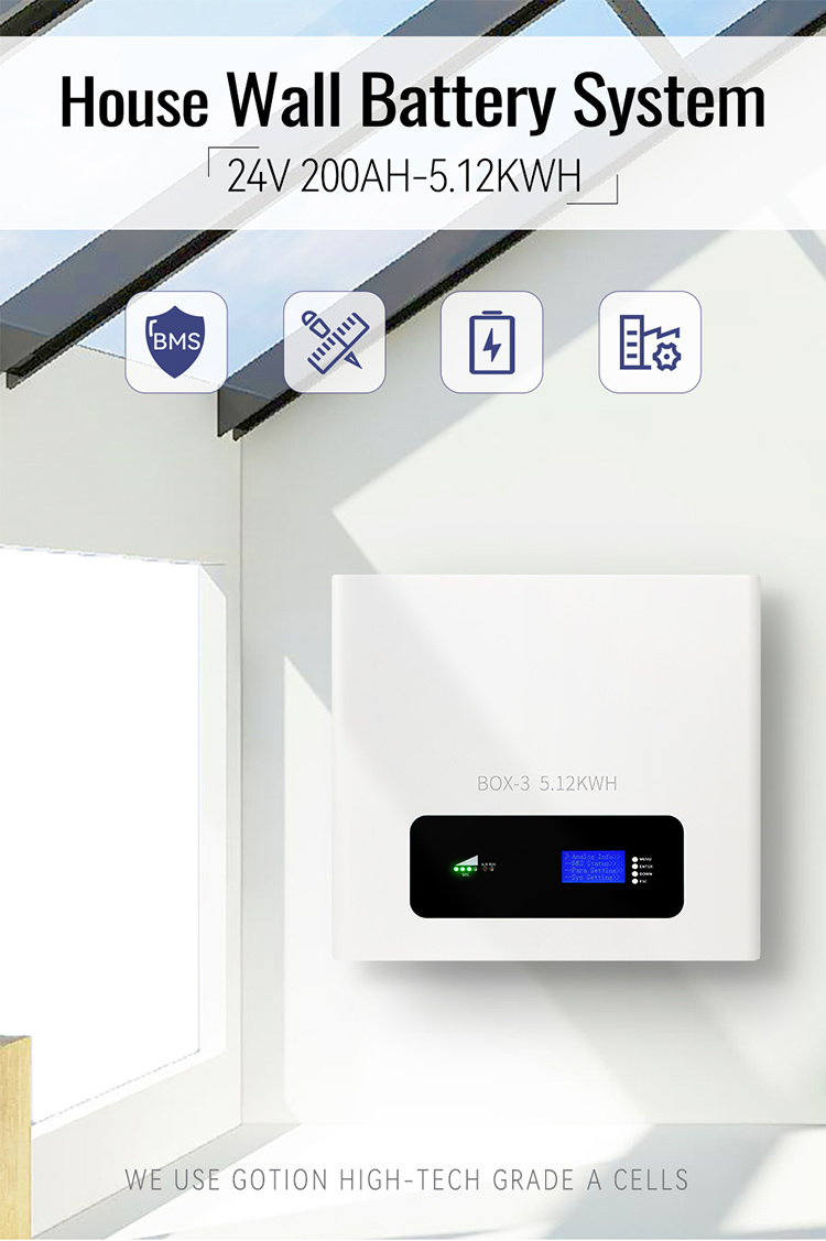 24V LiFePO4 Wall Mountable Solar Energy Storage Battery - 25.6V200ah Lithium Iron Phosphate Battery - 5kwh